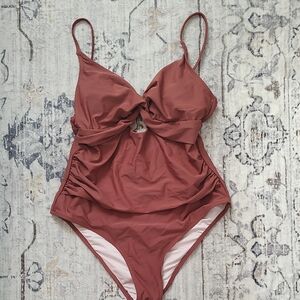 Cupshe Rust-Tone Twist Front One-Piece Swimsuit